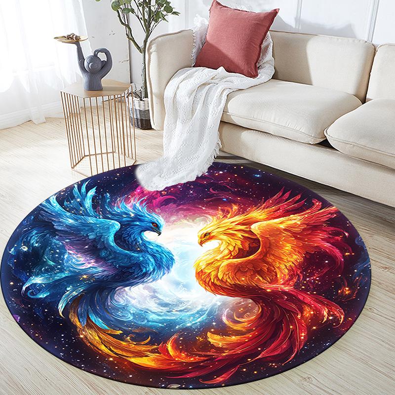 Phoenix Art Round Area Rug,Carpet Rug for Living Room Bedroom Sofa Playroom Decor,Non-slip Floor Mat