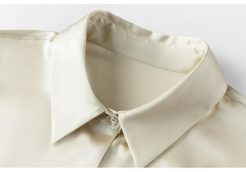 Women's Mulberry Silk White Satin Shirt - Long-Sleeved, Loose Fit, Elegant Commute Top