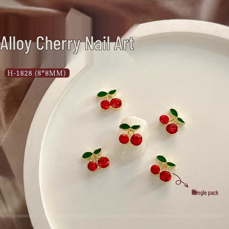 Net Celebrity 3D Cherry Nail Art Decorations: Alloy Rhinestones for 2025 New Year Style
