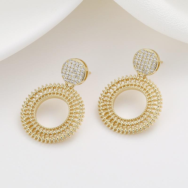 Versiune coreeană cercei simpli cu zirconiu cupru micro-set cercei rotunzi cercei high-end