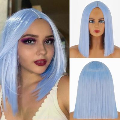 Women Fashion Short Straight Synthetic Blue Wig Female Hair Bob Wig Natural Blue Hair Suitable for Party Cosplay Daily Use
