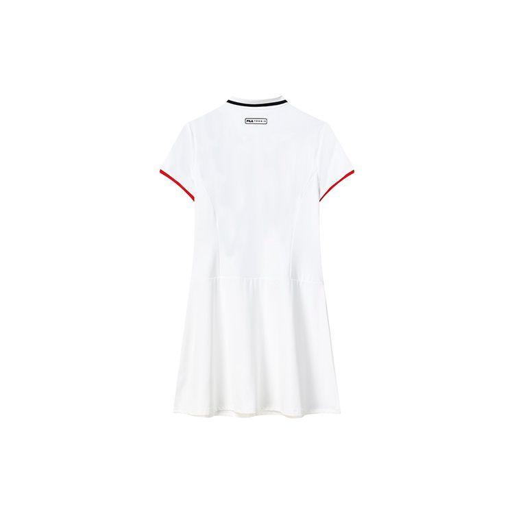 Fila Athletics Logo Solid Color Tennis A-Line Polo Dress Women Dresses Jade-White A11W223303F-WT