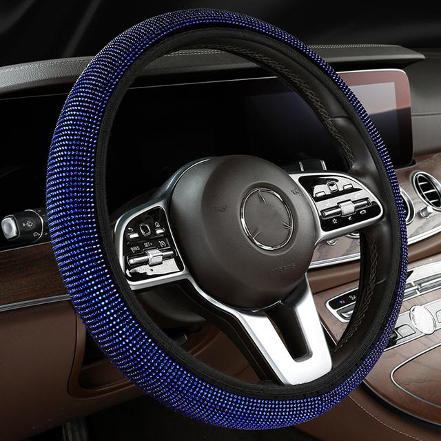 Car Steering Wheel Cover with Bling Full  Crysta Diamond Carbon Fiber Universal Protector Suitable 36-38cm Vehicle 
