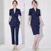 Navy Blue Women's Short-Sleeved Suit Set - Summer 2024 Professional Blazer