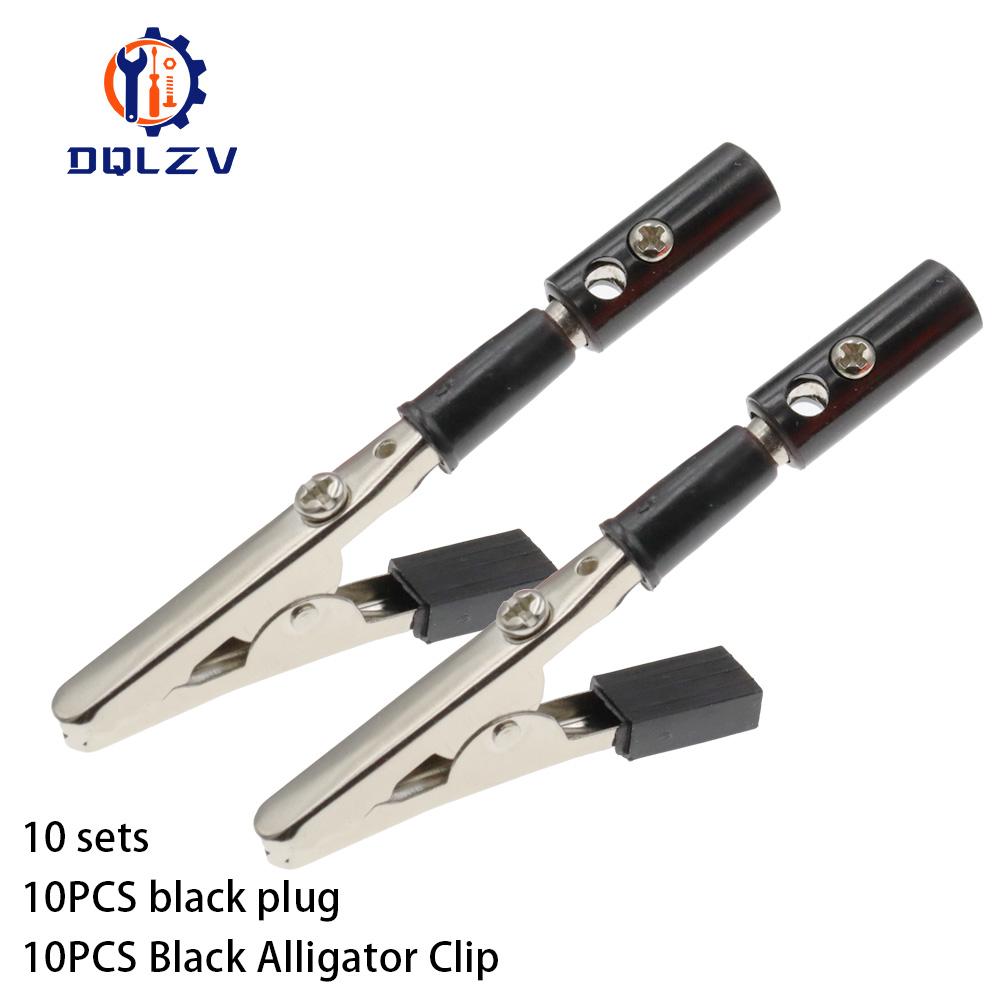 10PCS 50mm Plastic Handle Test Probe Metal Alligator Clips Connector Connect Socket Plug for Battery 4MM Banana Plug