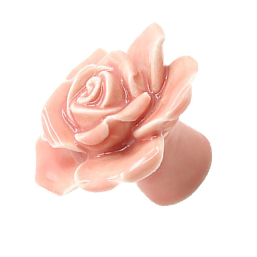 Ceramic Rose Door Knob Drawer Cupboard Wardrobe Furniture Pull Handle Hardware (Pink)