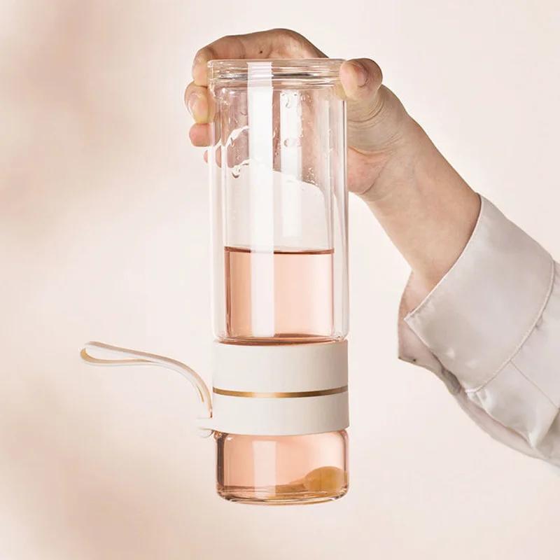 Creative Glass Thermos Mug 400ml Water Bottle Men and Women Portable Vacuum Flask Cup Teacup with Filter Business Gifts