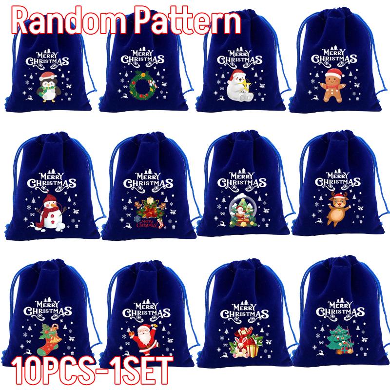 

100 шт. бархатные сумки с рождественскими узорами 10x12 15x20 см, маленькие рождественские подарочные сумки для конфет, мешочки на шнурке, ювелирные упаковочные сумки для бутика 10X12CM