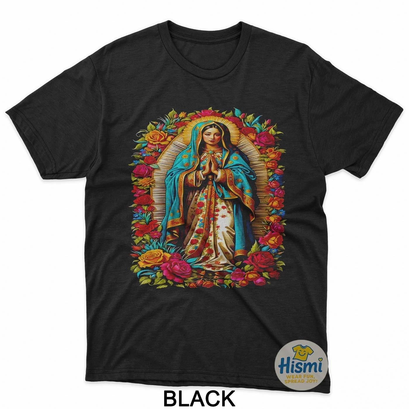 Virgen de Guadalupe Floral Roses Mexican Style T-Shirt L