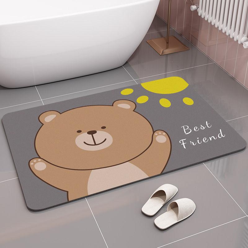 Cartoon Cute Bathroom Absorbent Floor Mat Toilet Entrance Foot Mat Quick-drying Bathroom Anti-slip Mat Diatom Mud Soft Pad