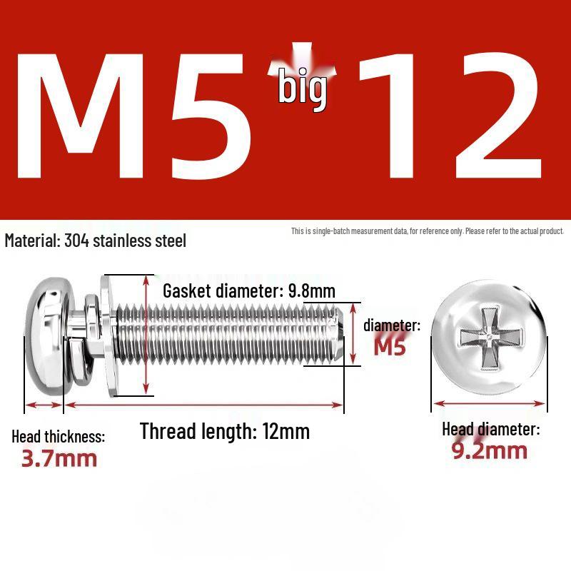 304 Stainless Steel Phillips Pan Head Combo Screw with Flat and Spring Washers