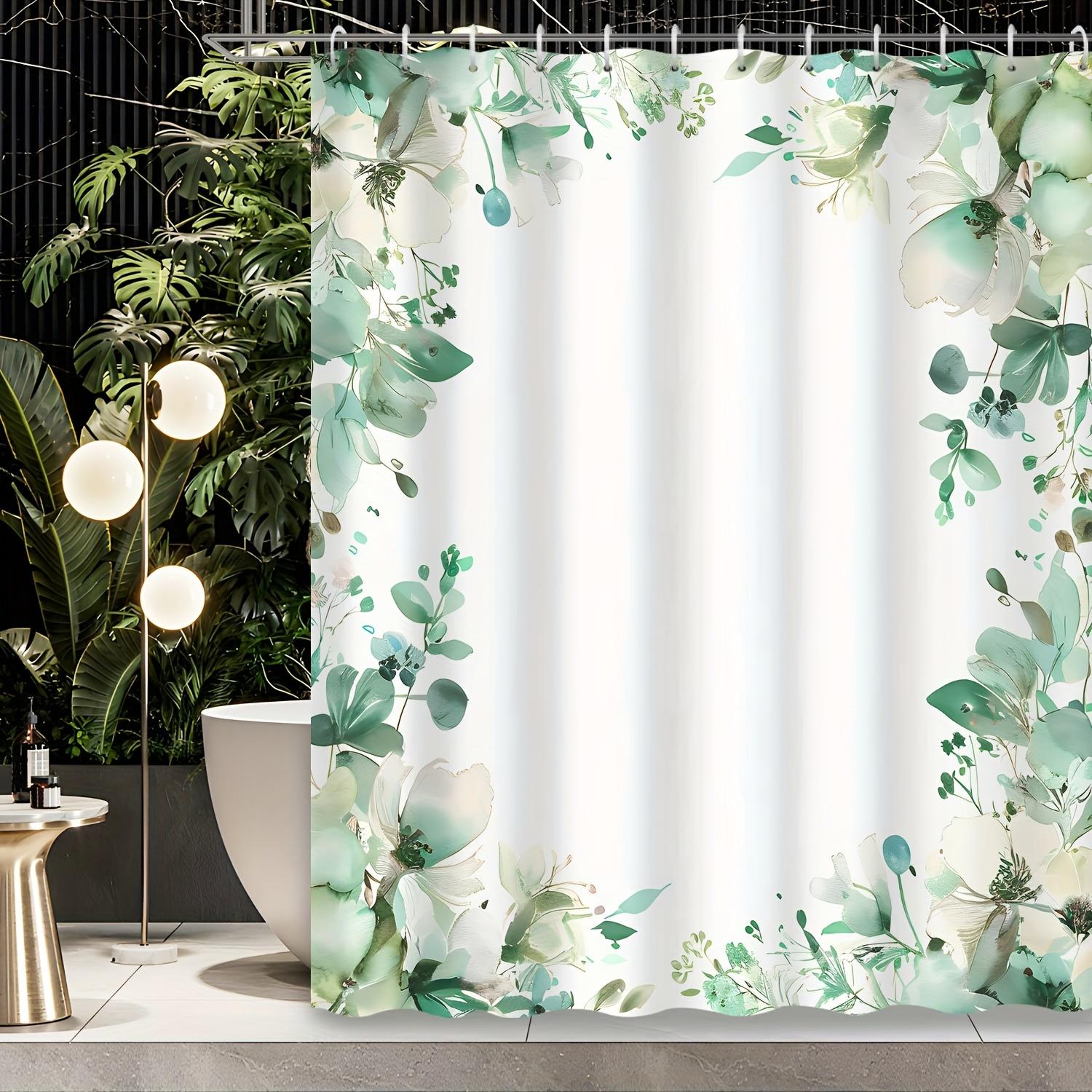 

1Pc Eucalyptus Green Plant Watercolor Leaves Shower Curtain With 12 Hooks, High Quality Bathroom Decor, Bathroom Accessories W60H190(CM)-1 Pcs
