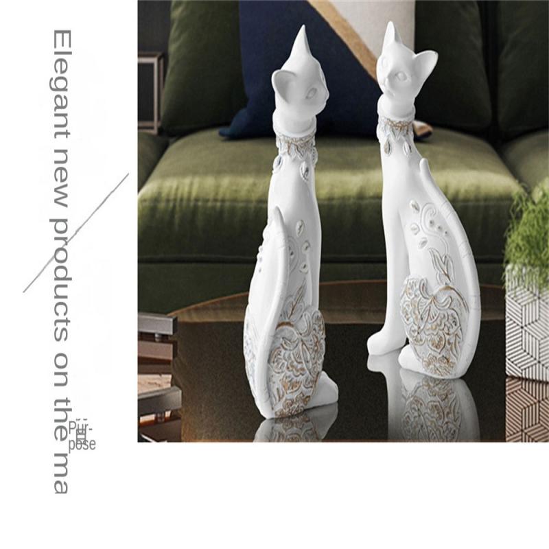 Classic Kitten Ornaments Solid Resin Artistic Creative Decoration Tv Cabinet Ornaments Waterproof Texture Blue-white/blue