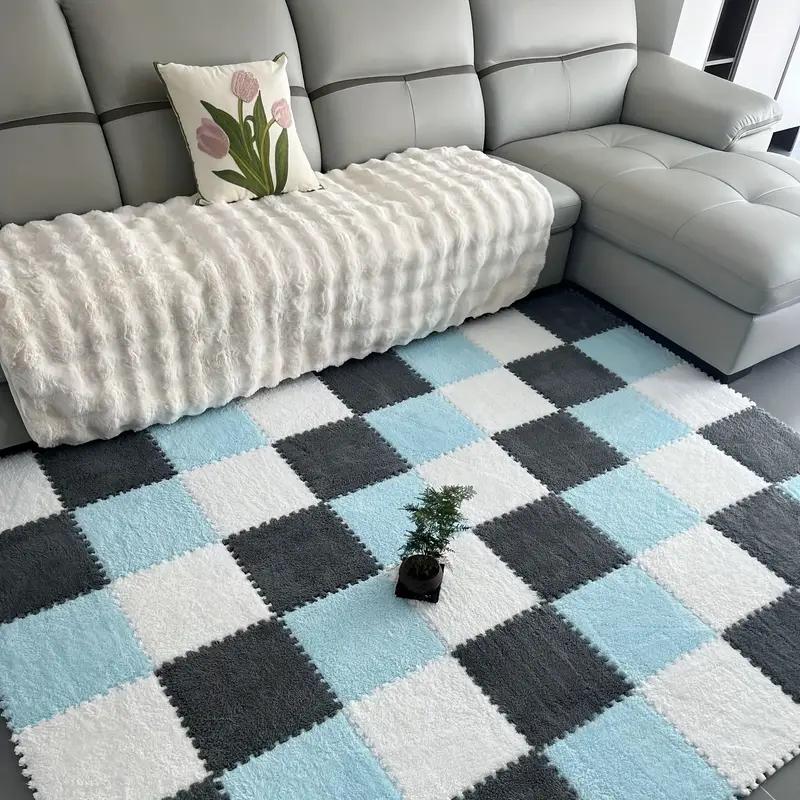 

18 Pcs Plush Foam Interlocking Carpet Tiles,Soft Shaggy Fluffy Floor Area Rugs Colorful Floor Protective Mats for Home Kids Room 18Pcs