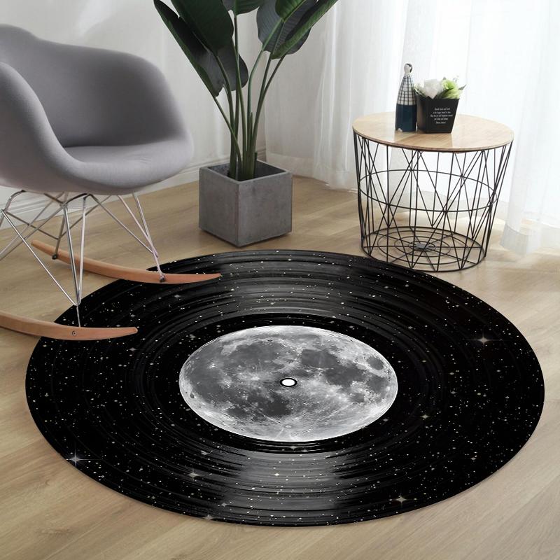 

Vinyl Record & Space Round Rug Collection Non Slip Wear Resistant Soft Washable Living Room Bedroom Decor Rug 80cm x 80cm