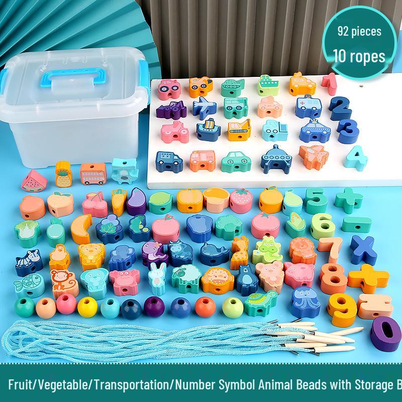 Wooden Animal & Fruit Stringing Educational Toy for Kids