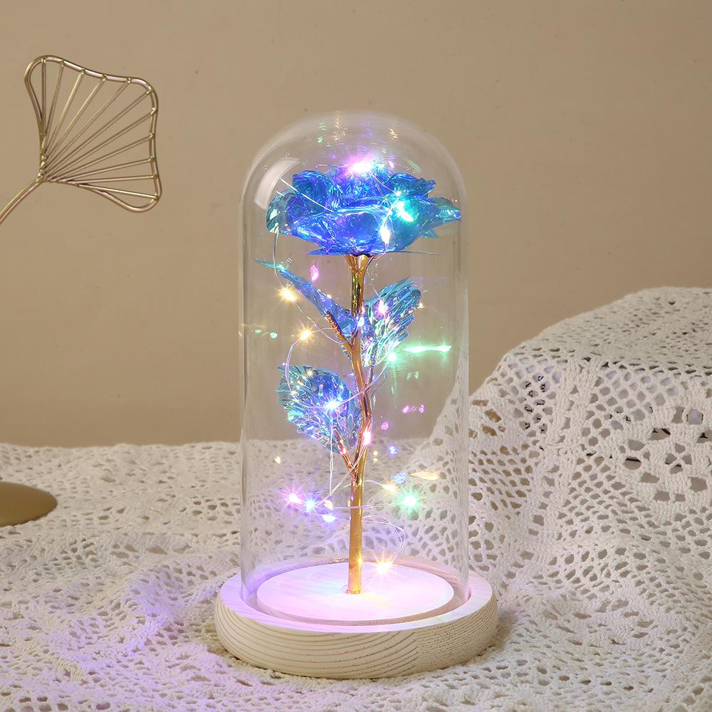 Valentine's Day gift eternal flower glass cover glowing, new transparent glass cover rose desktop ornament