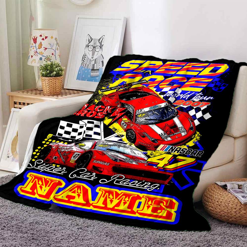 Custom Name Racing Theme Printed Blanket - Perfect for Couch, Bed, Travel & Outdoor Use | Machine Washable, Cozy & Durable.