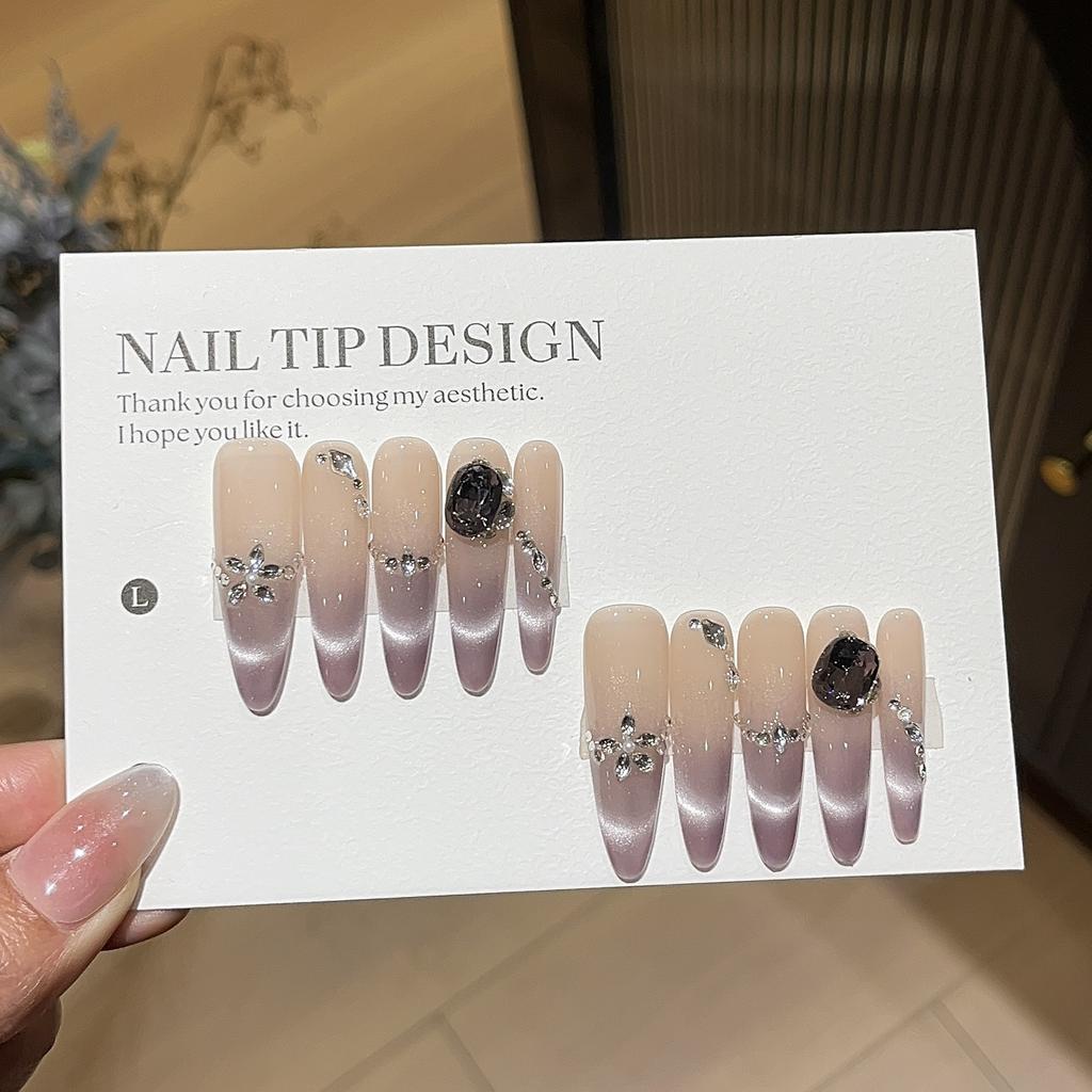 Mist Purple Flashing Violet Light Luxury K9 Diamond Gradient Smile French Cat Eye Wear Armor