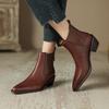 2024 Vintage Women Genuine Leather Ankle Boots Autumn Winter Thick Heels High Quality Elastic Band Office Lady Retro Shoes Woman