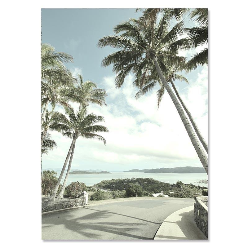 Tropical Beach Ocean Poster Palm Tree Banana Leaves Wall Art Canvas Painting Bridge Summer Seascape Picture For Home Decor