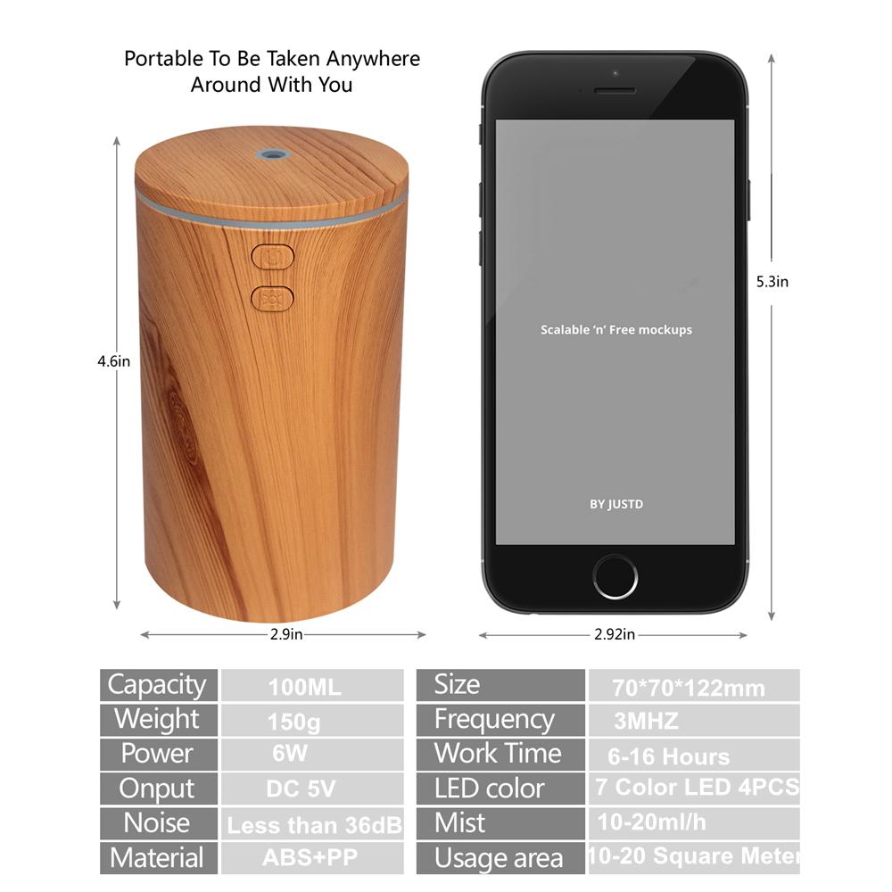 Dc 5v 100ml Air Humidifier Wood Grain Ultrasonic Usb Aroma Essential ...