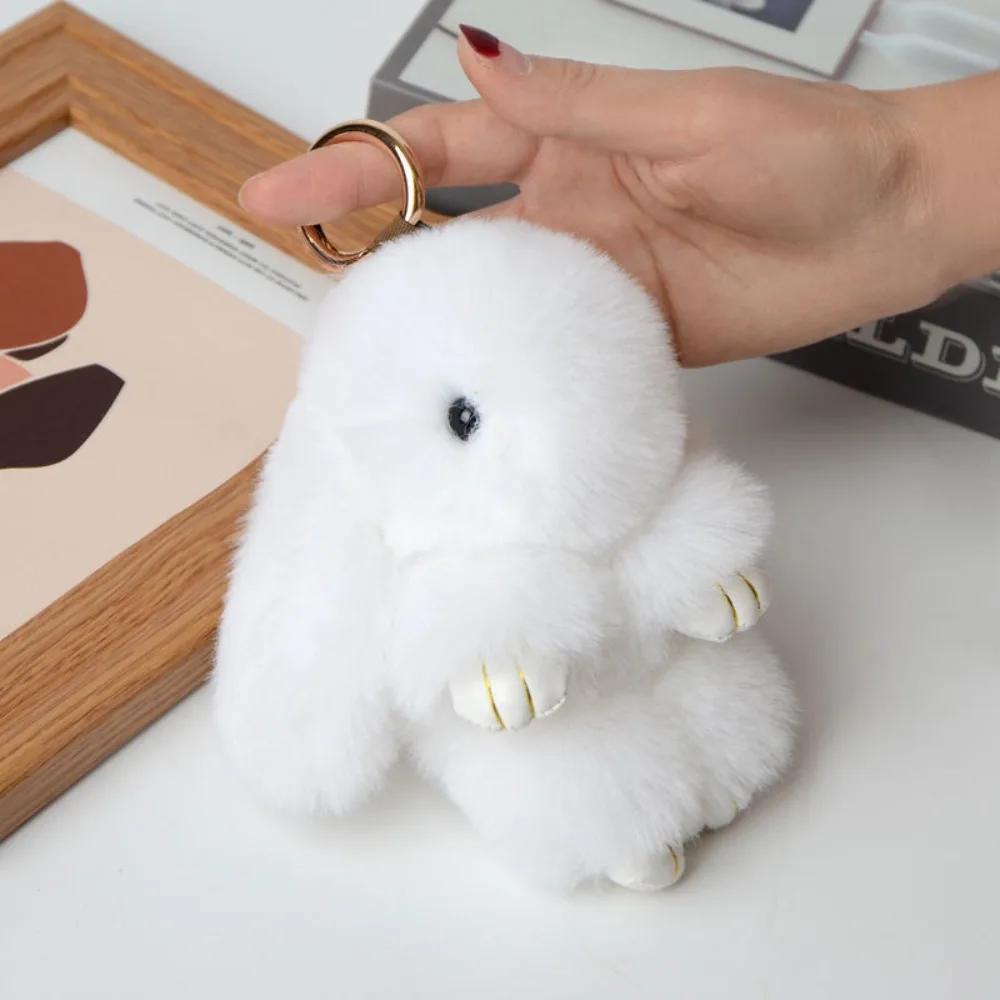 Fur Pom Keyring Fashion Pluff Bunny Keychain Lovely Cute Play Dead Rabbit Doll Smooth Fluffy Rabbit Fur Keychain Women