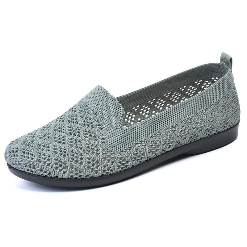 Womens Breathable Mesh Flat Shoes With Cutout Design Comfortable Slip-On Walking Fall