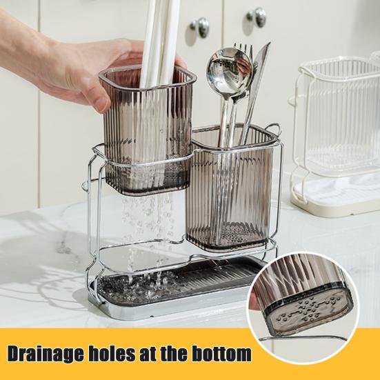 yangyizhi Utensils Holder, Two Compartments Storage Rack, with Removable Draining Tray Design, Moisture-Resistant Kitchen Organizer