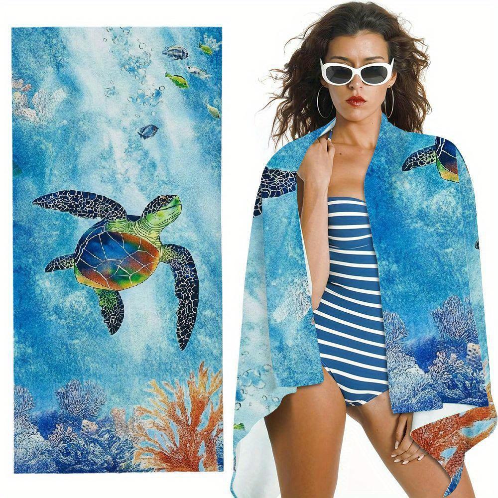 Underwater Sea Turtle Coral Reef Ocean Pattern Beach Towel Lightweight Absorbent Beach Towel For Coastal Nautical Swimming