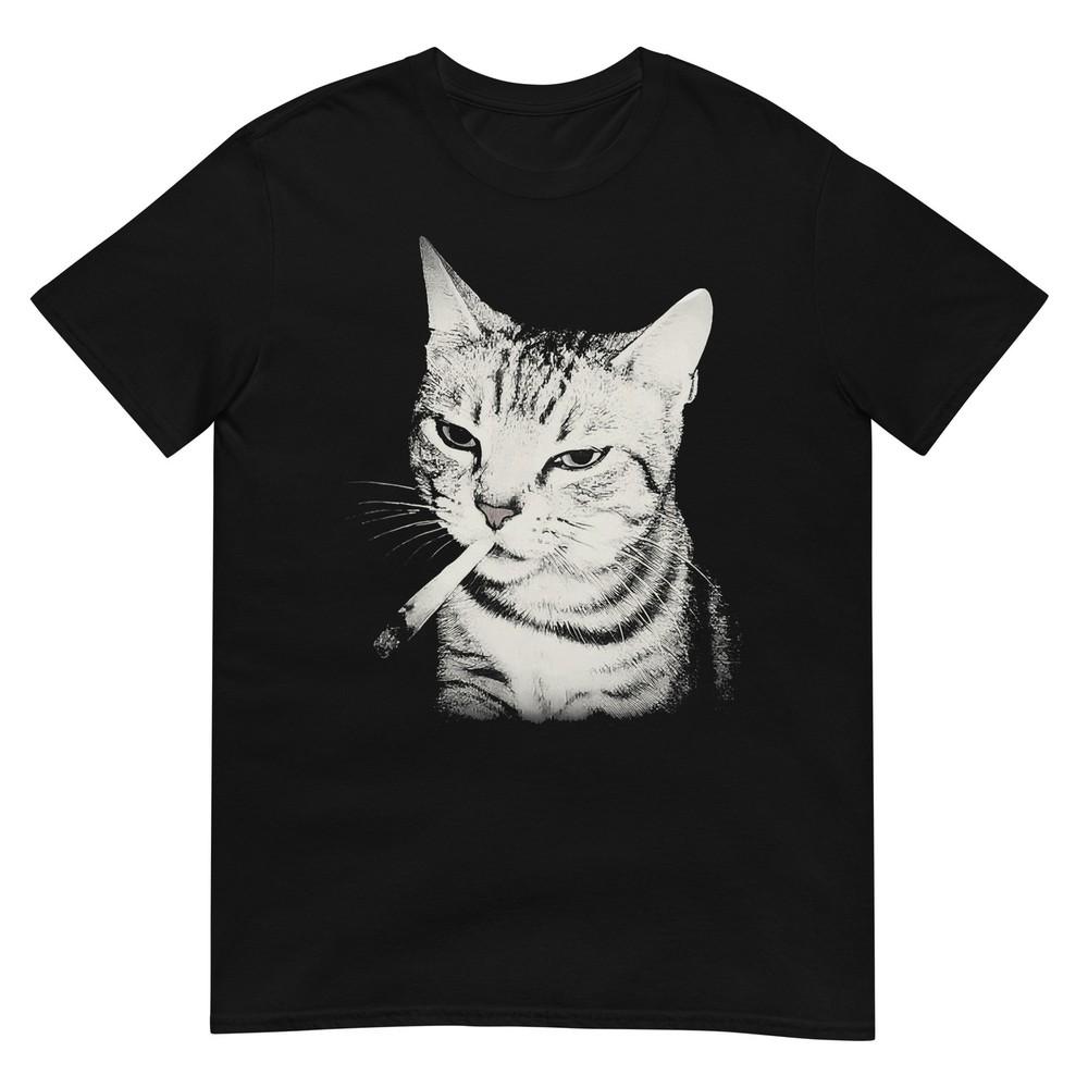 Smoking Cat Cigarette Kitten Funny Meme Stupid Brainrot Tshirt