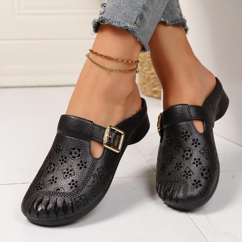 

Fashion 2025 Summer New Closed Toe Women s Slippers Fashion Outdoor Daily Belt Buckle High Quality Concise Comfortable Flat Slippers 36 чёрный