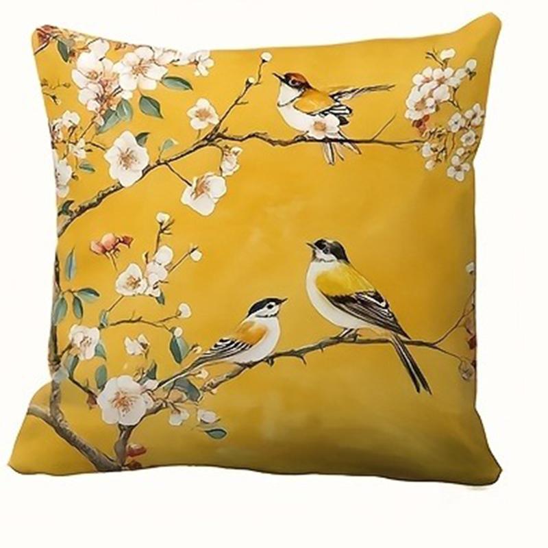 Traditional Yellow Peony Branch And Bird'S Nest Cushion Coversuitable For Sofa Car Bedroom Decorative Cushion Cover Pillow Cover