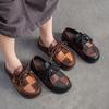 Johnature Retro Genuine Leather Mixed Colors Versatile Comfortable Casual Women's Flat Shoes