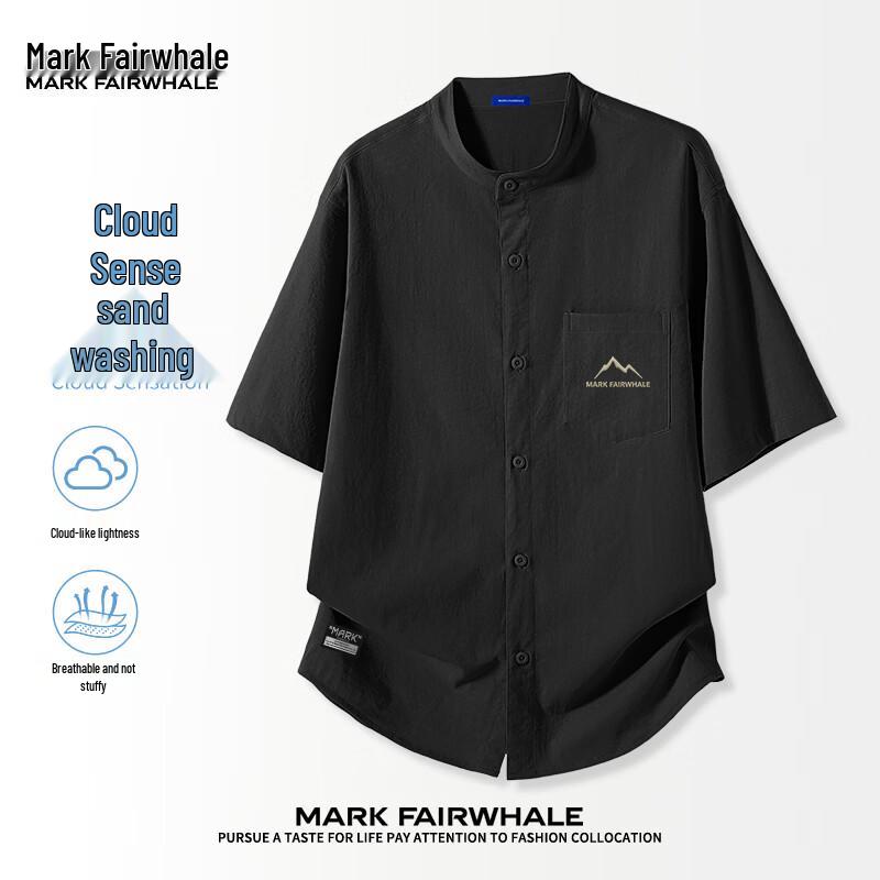 MARK FAIRWHALE Men's Loose Fit Henley Short Sleeve Shirt