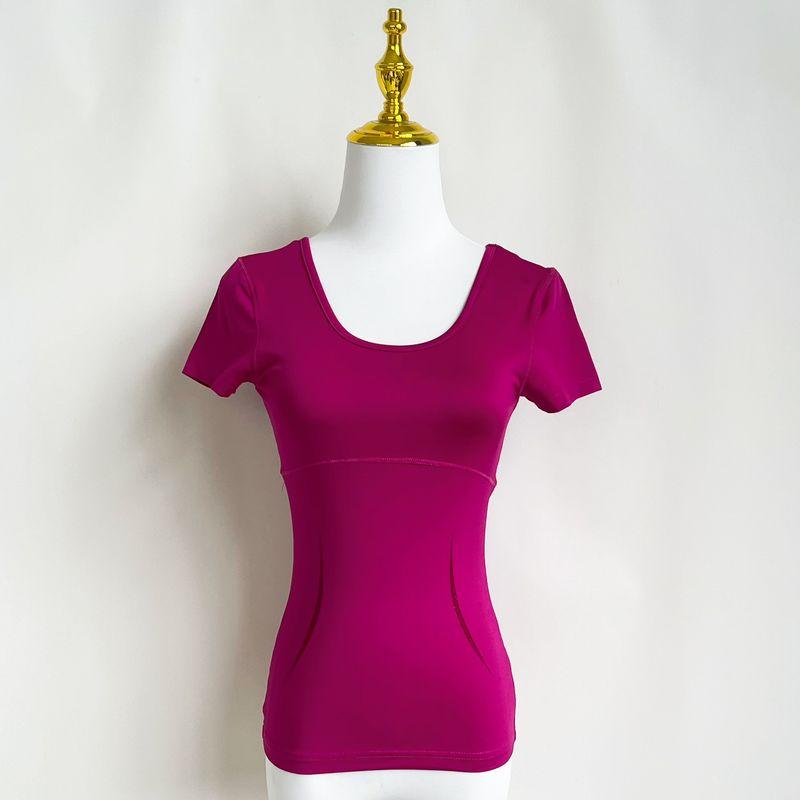 

Женская футболка с коротким рукавом для танцев, спорта, йоги, дышащая, в клетку, однотонная, сексуальная, облегающая, быстросохнущая Rose Red XS code