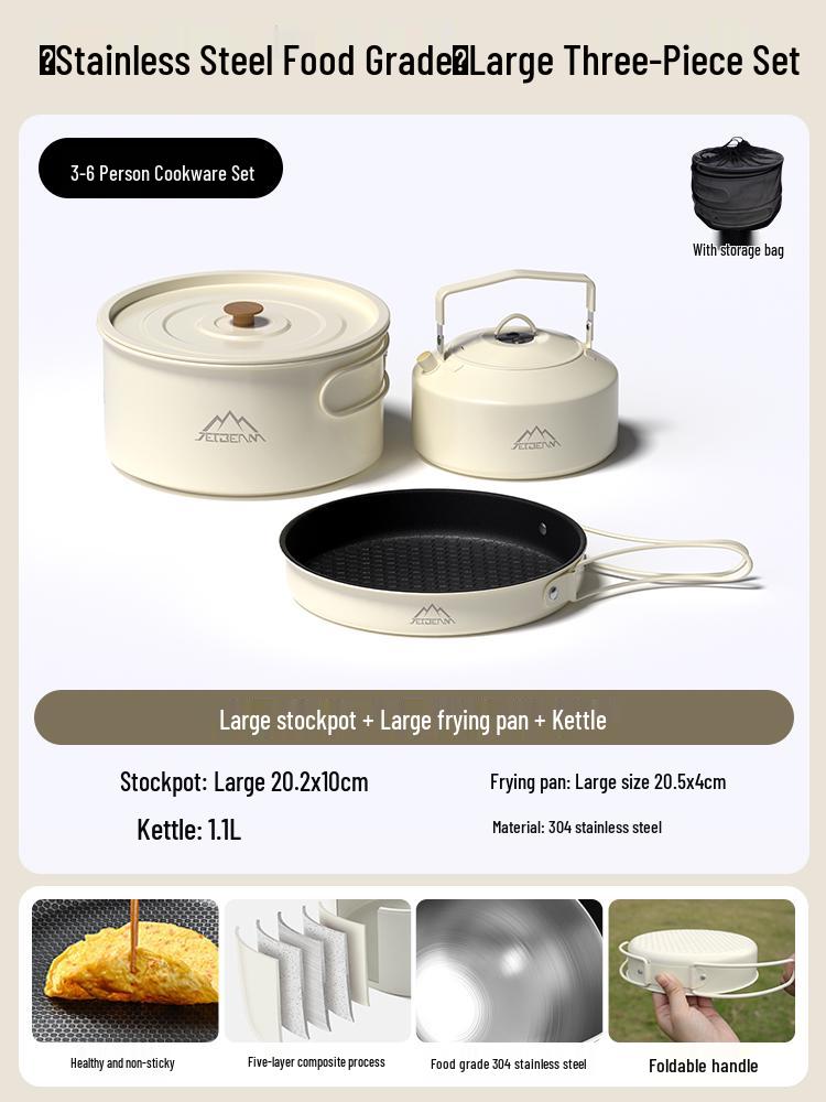 JETBeam 304 Stainless Steel Camping Cookware Set: Includes Outdoor Kettle and Pots for Camping and Picnicking.