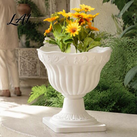 Lightweight Plant Pots White Urn Planter Pot Tall Vintage Roman Column Flowerpot Plastic Decorative Container for Indoor Outdoor Garden Front Porch