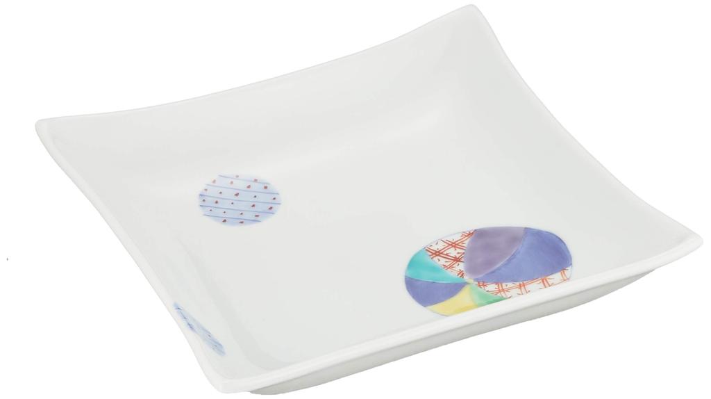 Arita Ware, Shinmine Kiln, Temari Crest, Square, 7-inch Plate, 55019