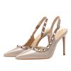 Rivet Sandals Women 2025 Autumn New Versatile Pointed Head Thin Heel Bag Head Empty Fairy Wind Word with High Heels