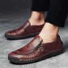 Leather Shoes Men's Trend Men's British Casual Shoes Handmade Shoes Round Head Foot Cover Leather Men's Shoes Autumn Trendy Shoes