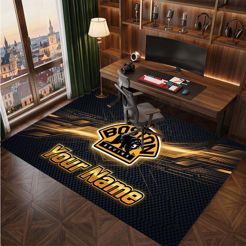 Tappeto in Cristallo Vellutato Personalizzato Boston Bruins, Tappeto Morbido Antiscivolo con Testo Nome Personalizzato per Soggiorno Camera da Letto