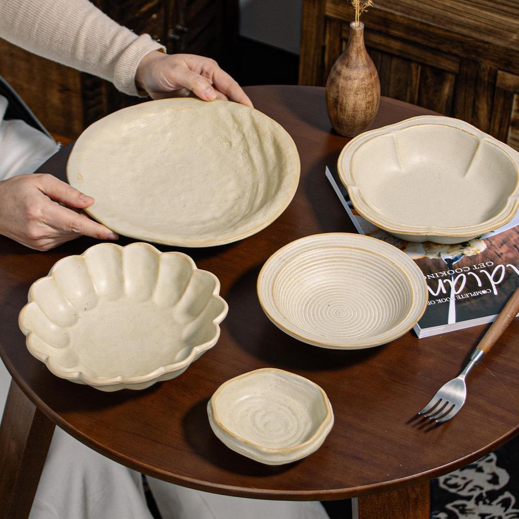 Japanese Handmade Wabi-Sabi Style Retro Pottery Salad and Dessert Plate