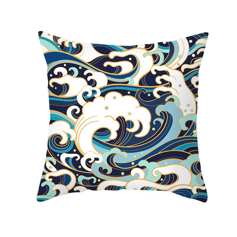 Simple Nordic Style Pillowcase Blue Wave Dolphin Office Sofa Printed Cushion Pillowcase Home