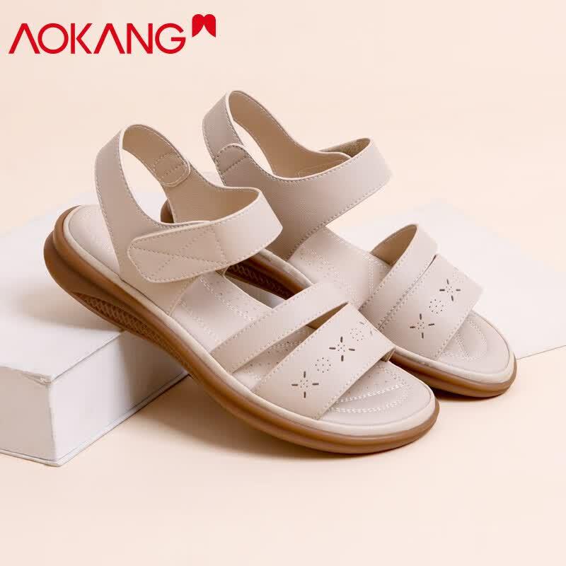 Aokang Women s Casual Open-Toe Leather Flat Sandals 39