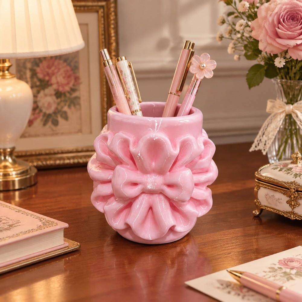 Multifunctional Makeup Brush Holder Bow Desktop Organizer Sweet Pencil Holder Beauty Tool Storage
