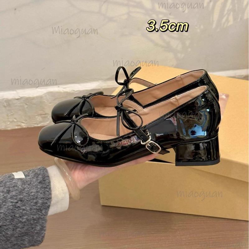 Sweet Leather Buckle Strap Mary Jane Shoes Women 2025 Summer Square Toe Medium Heel Ballet Shoes Dress Pumps Size 35 40