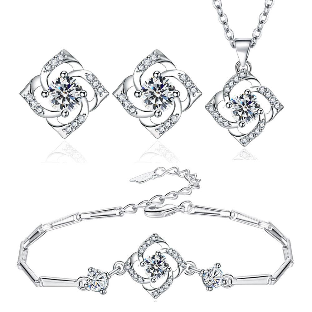 925 Sterling Copper Zircon Sets For Women Heart Zircon Ring Earrings Necklace Wedding Bridal Elegant Christmas