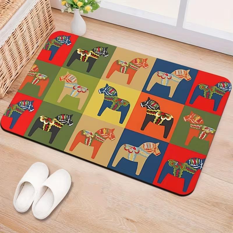 2026 Year of The Horse Illustration Theme Design Door Mat Door Mat Suitable for Bedroom Kitchen Valentine's Day Home Decoration