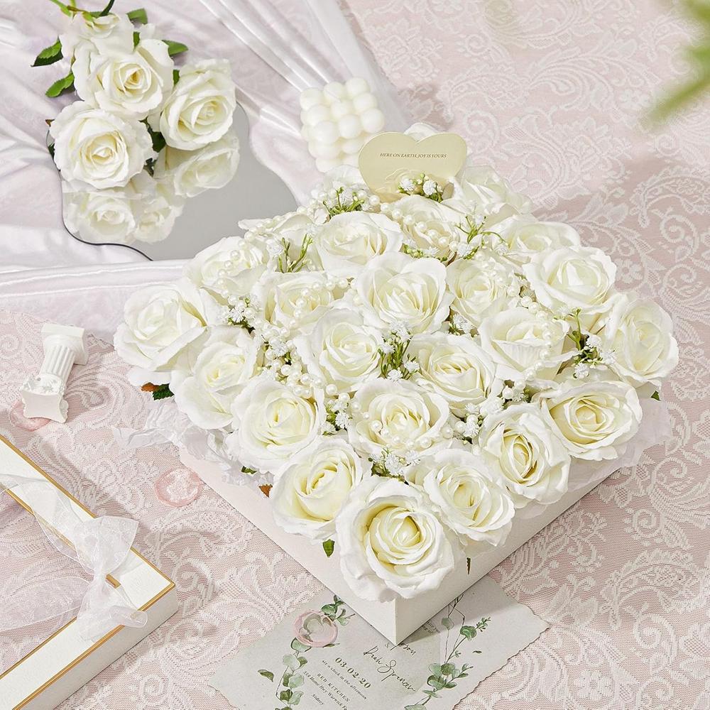5/8pcs Artificial Flowers Silk Roses Long Branch Valentine's Day Bridal Bouquets Wedding Home Vase Table Decoration DIY Gift Box